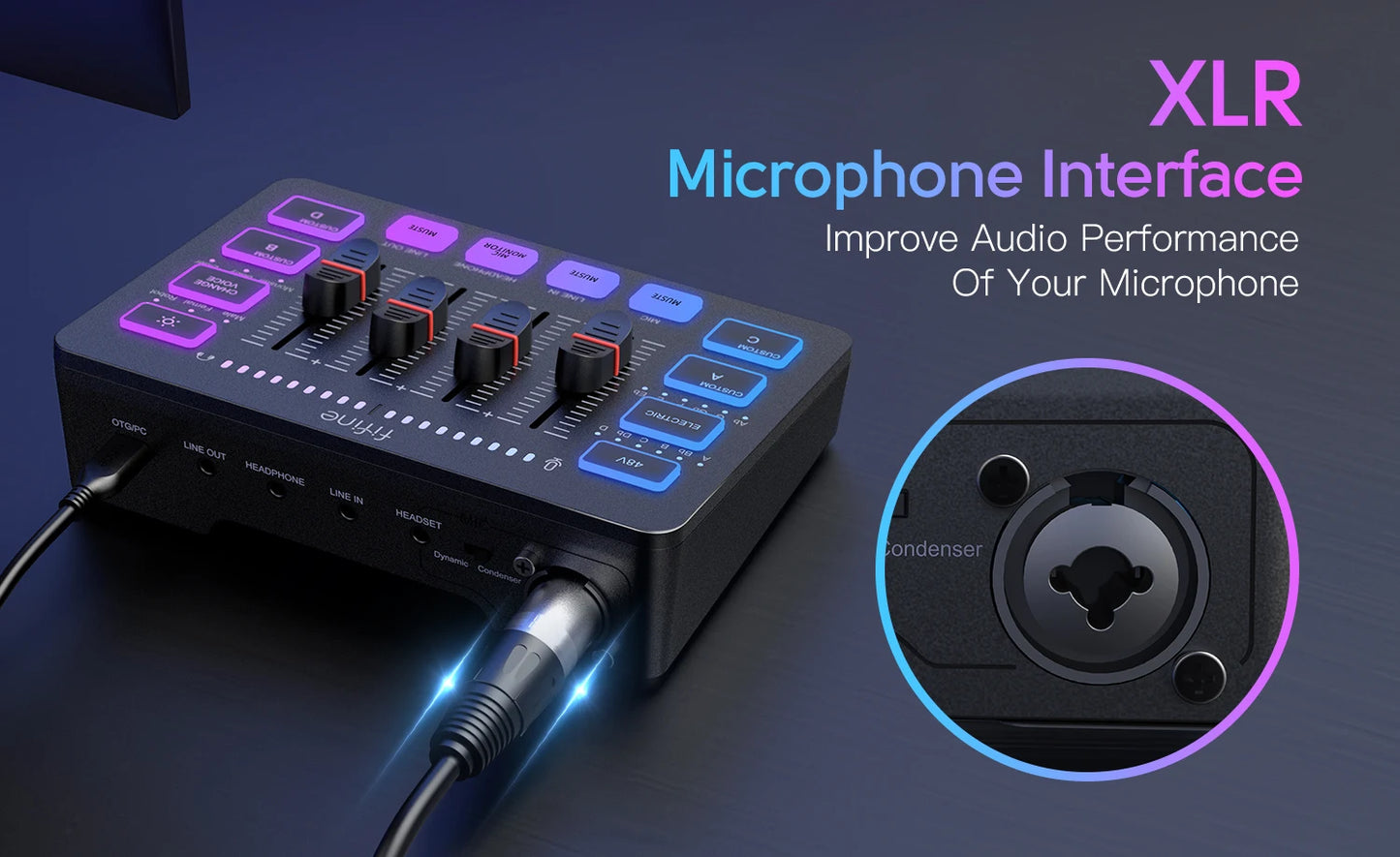 FIFINE RGB Gaming Mixer 🎮 – 4-Channel XLR Audio Interface for Gaming, Streaming, Podcasts & More