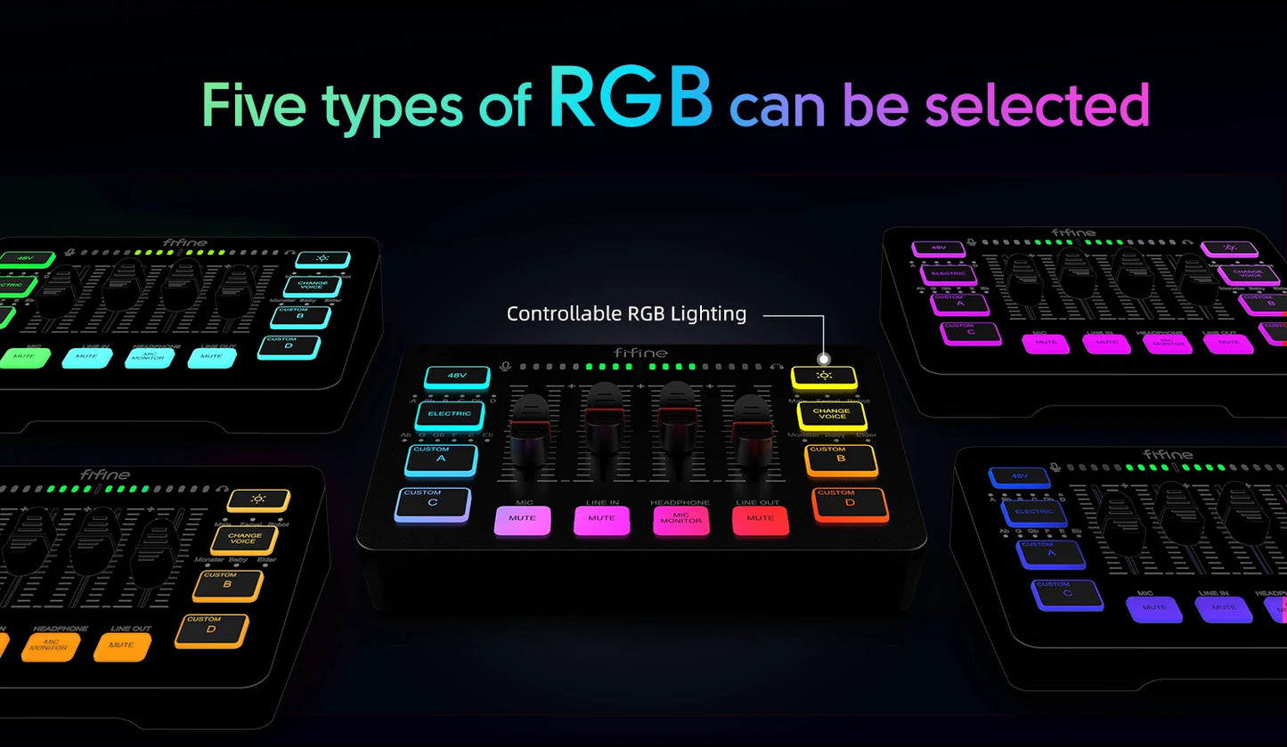 FIFINE RGB Gaming Mixer 🎮 – 4-Channel XLR Audio Interface for Gaming, Streaming, Podcasts & More