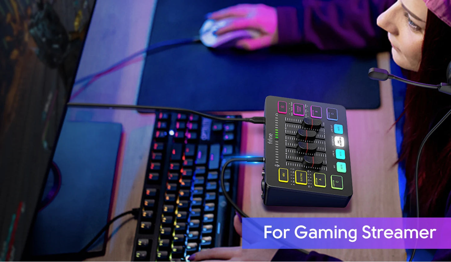 FIFINE RGB Gaming Mixer 🎮 – 4-Channel XLR Audio Interface for Gaming, Streaming, Podcasts & More