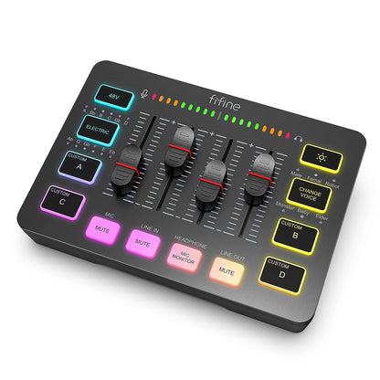 FIFINE RGB Gaming Mixer 🎮 – 4-Channel XLR Audio Interface for Gaming, Streaming, Podcasts & More