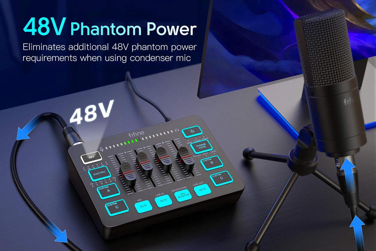 FIFINE RGB Gaming Mixer 🎮 – 4-Channel XLR Audio Interface for Gaming, Streaming, Podcasts & More