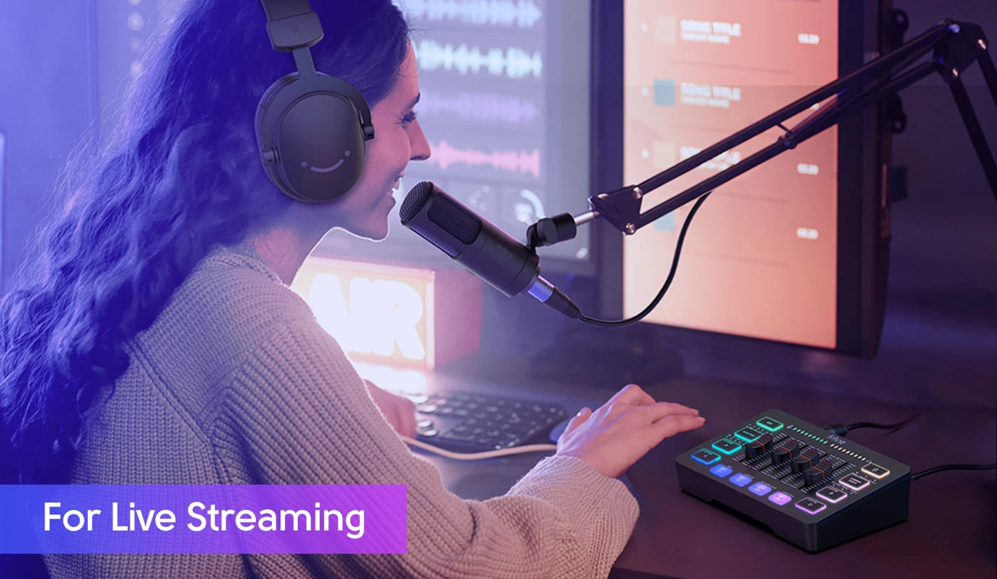 FIFINE RGB Gaming Mixer 🎮 – 4-Channel XLR Audio Interface for Gaming, Streaming, Podcasts & More