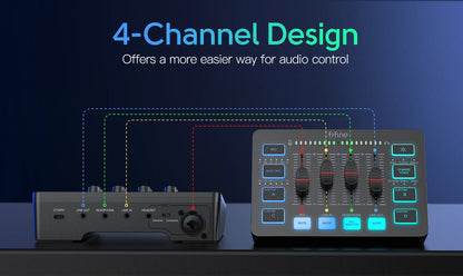 FIFINE RGB Gaming Mixer 🎮 – 4-Channel XLR Audio Interface for Gaming, Streaming, Podcasts & More