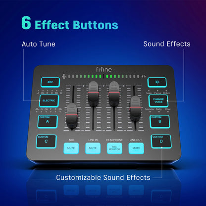 FIFINE RGB Gaming Mixer 🎮 – 4-Channel XLR Audio Interface for Gaming, Streaming, Podcasts & More